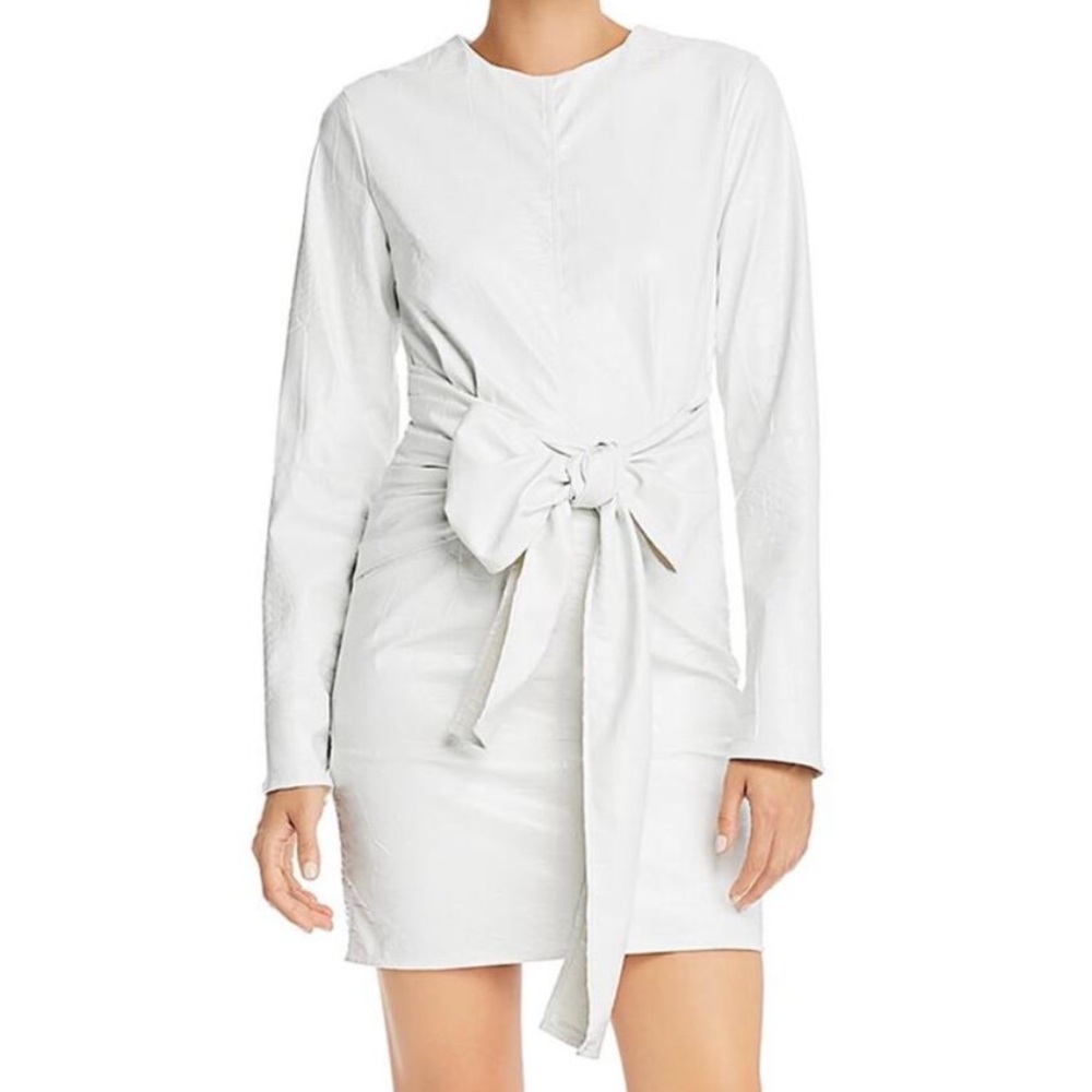 MSGM Abito Faux Leather Dress NEW Croc Embossed Tie Sash Belted White
